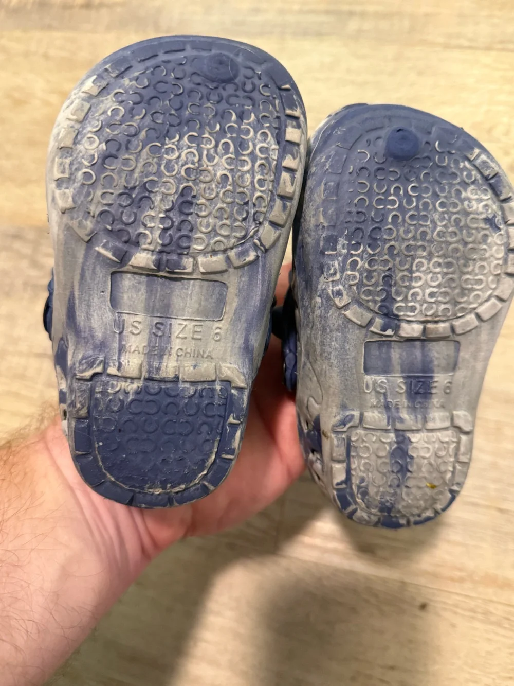 Kids Blue and Gray Dinosaur Clog Shoes - Slip-On - Size 6C